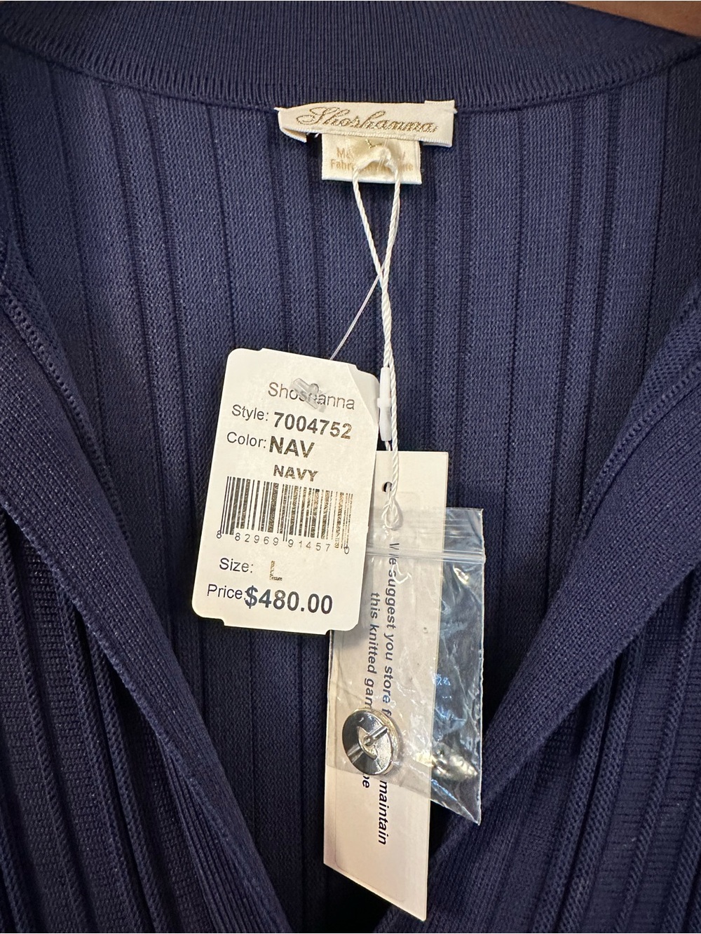 Shoshanna Tulip Chunky Rib Knit Midi Dress - NWT Navy Size L - Picture 11 of 12
